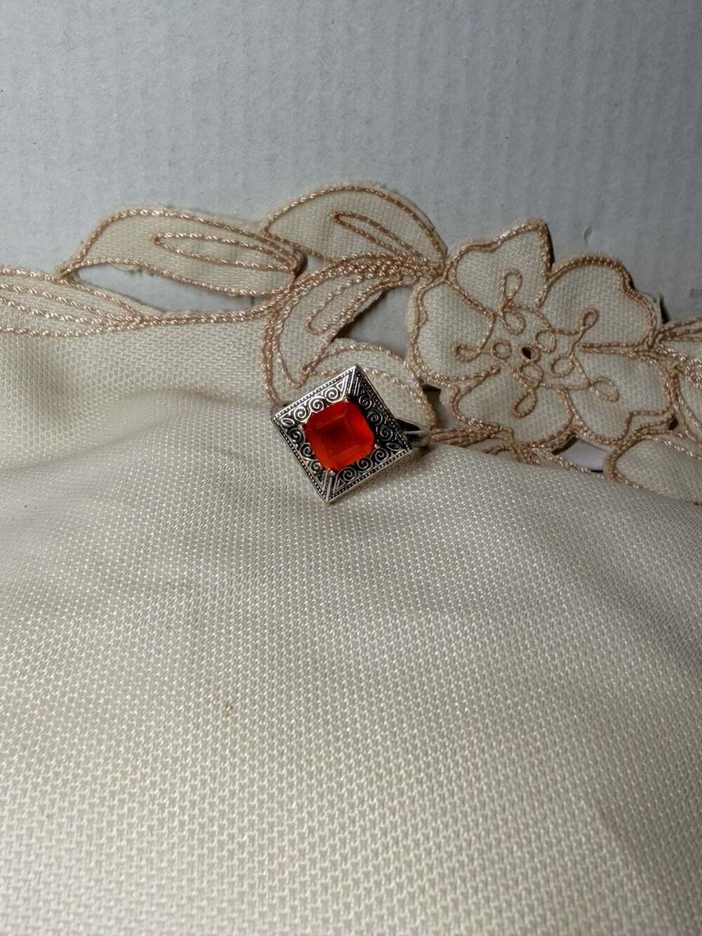 Vintage Ireland SW 925 Sterling Silver Orange Carnelian Filigree Ring - Picture 2 of 6